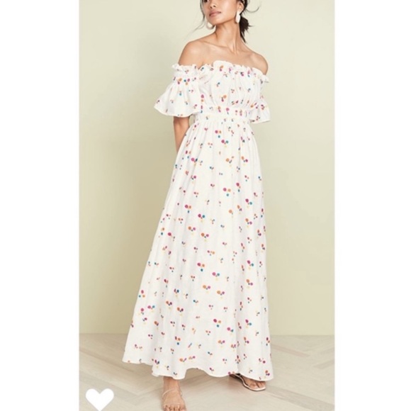 All Things Mochi Dresses & Skirts - All Things Mochi Nana Embroidered Off The Shoulder Maxi Dress in White